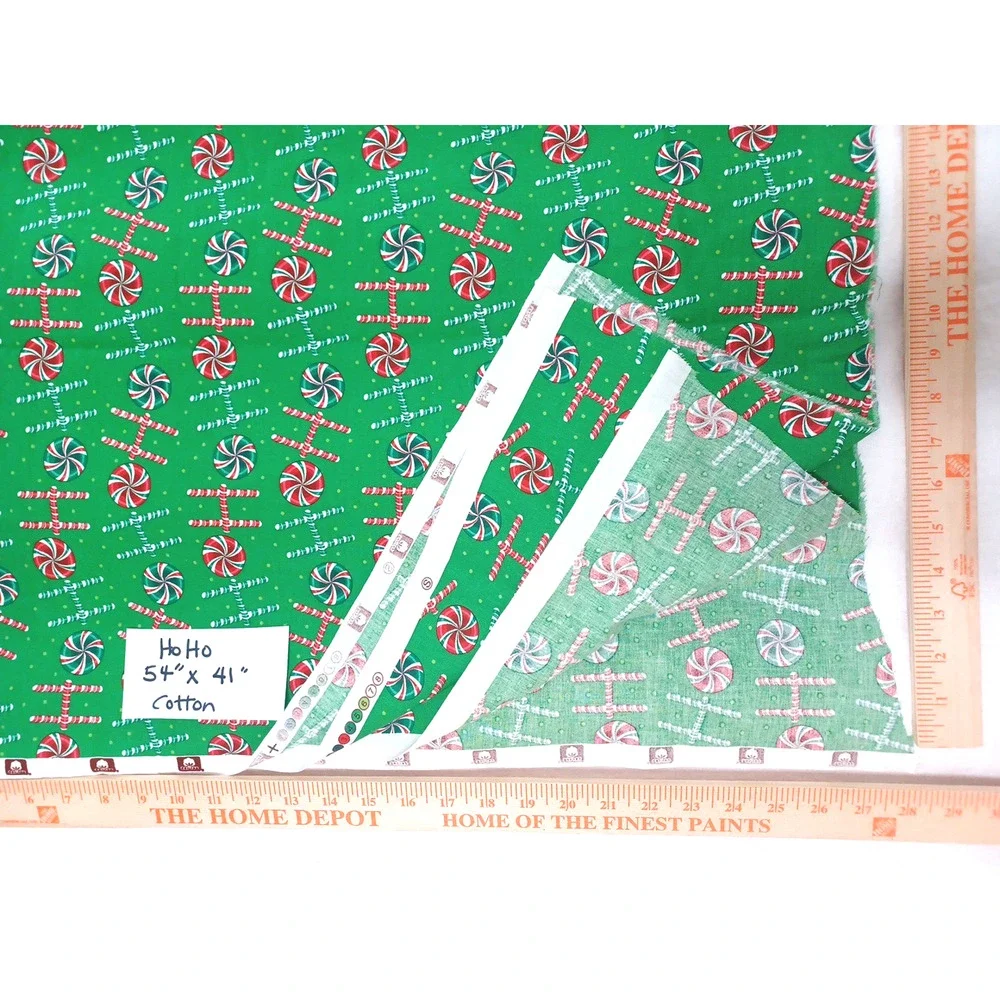 Ho Ho Peppermint Christmas Green Red Sewing Craft Cotton Fabric 1 Pc 54
